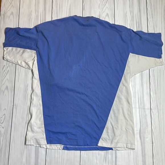 90s Vintage Color Block Blue White and green Tshirt Large - Picture 6 of 6